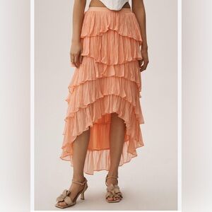 NWT Anthropologie dusted coral high low skirt. Size S